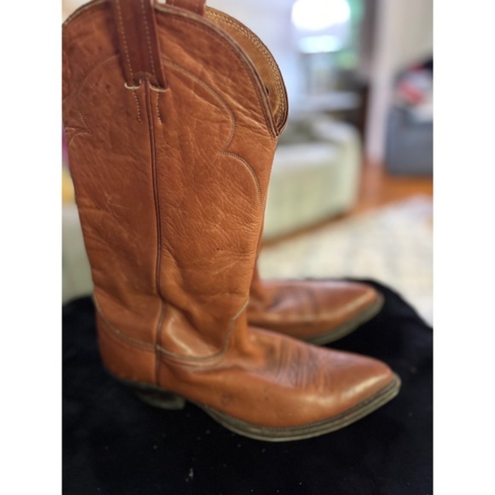 Vintage Nocona Mens Tan Leather Western Cowboy Boots 6023 Made in USA Size 9 D